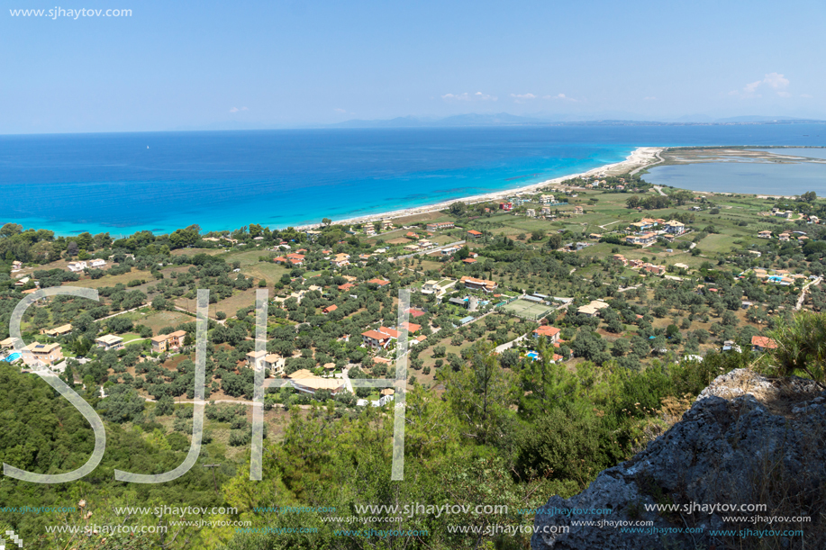 Panoramic view of Girapetra Beach with blue waters, Lefkada, Ionian Islands, Greece