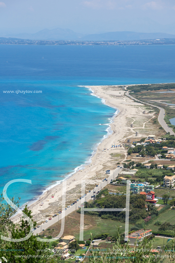 Panoramic view of Girapetra Beach with blue waters, Lefkada, Ionian Islands, Greece