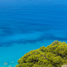 Panoramic view of Kokkinos Vrachos Beach with blue waters, Lefkada, Ionian Islands, Greece