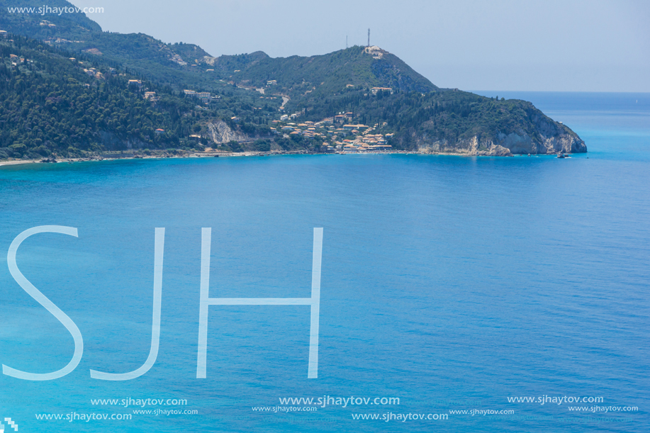 Panoramic view of Kokkinos Vrachos Beach with blue waters, Lefkada, Ionian Islands, Greece