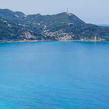 Panoramic view of Kokkinos Vrachos Beach with blue waters, Lefkada, Ionian Islands, Greece