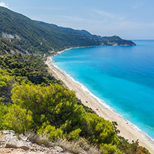 Panoramic view of Kokkinos Vrachos Beach with blue waters, Lefkada, Ionian Islands, Greece