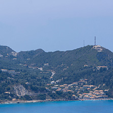 Panoramic view of Agios Nikitas village with blue waters, Lefkada, Ionian Islands, Greece
