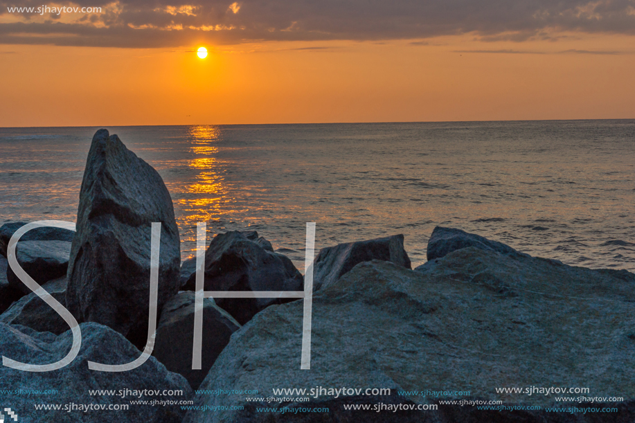 Amazing Sunrise Panorama from Beach of town of Tsarevo, Burgas Region, Bulgaria