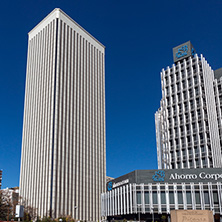 MADRID, SPAIN - JANUARY 21, 2018:  Business buildings at Paseo de la Castellana street in City of Madrid, Spain