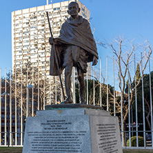 MADRID, SPAIN - JANUARY 21, 2018:  Mahatma Gandhi Memorial at Paseo de la Castellana street in City of Madrid, Spain