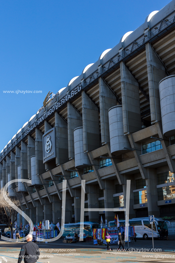 MADRID, SPAIN - JANUARY 21, 2018:  Outside view of Santiago Bernabeu Stadium in City of Madrid, Spain