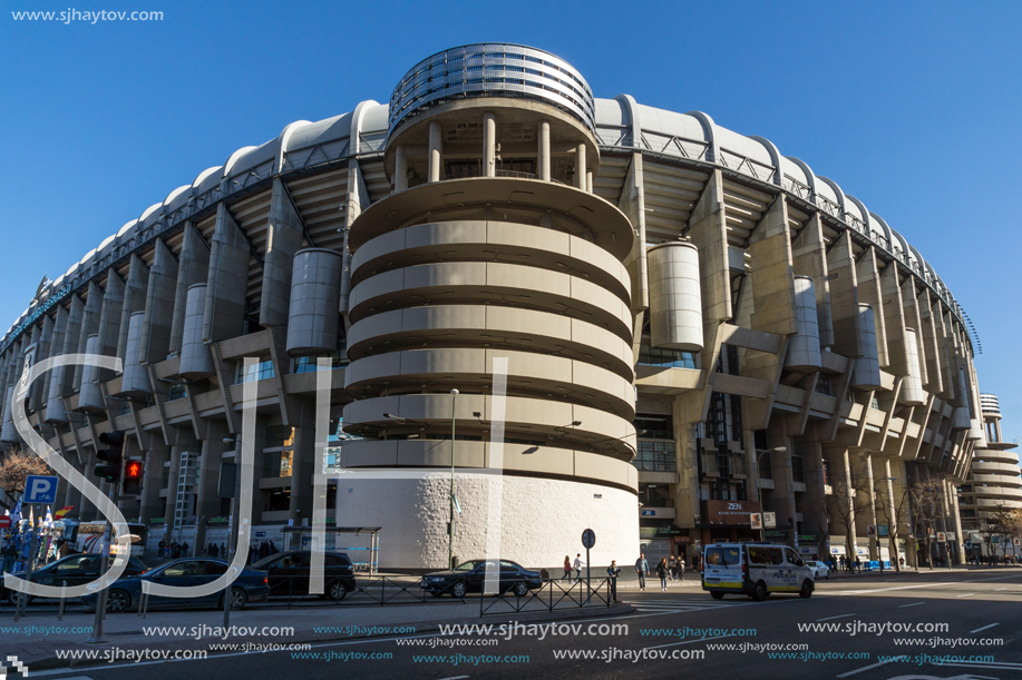 MADRID, SPAIN - JANUARY 21, 2018:  Outside view of Santiago Bernabeu Stadium in City of Madrid, Spain