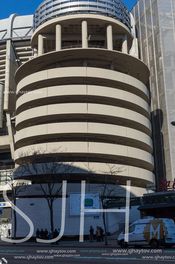 MADRID, SPAIN - JANUARY 21, 2018:  Outside view of Santiago Bernabeu Stadium in City of Madrid, Spain