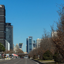 MADRID, SPAIN - JANUARY 21, 2018:  Business buildings at Paseo de la Castellana street in City of Madrid, Spain