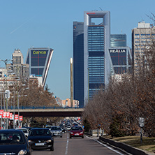 MADRID, SPAIN - JANUARY 21, 2018:  Business buildings at Paseo de la Castellana street in City of Madrid, Spain