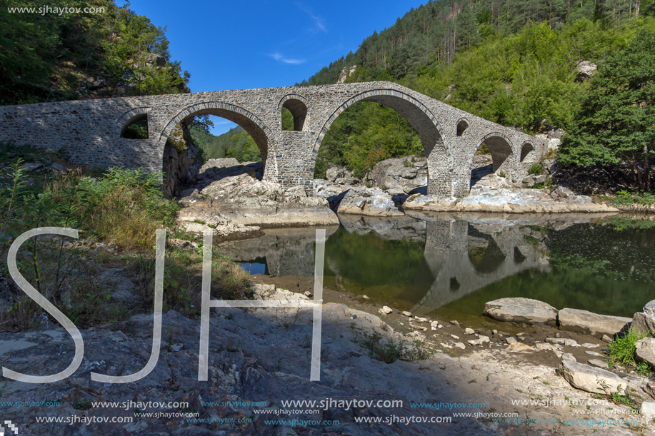 Amazing Reflection of Devil"s Bridge in Arda river and Rhodopes mountain, Kardzhali Region, Bulgaria