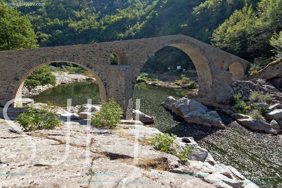 Amazing Reflection of Devil"s Bridge in Arda river and Rhodopes mountain, Kardzhali Region, Bulgaria