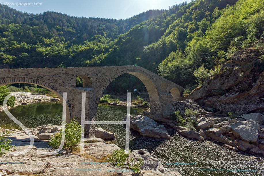 Amazing Reflection of Devil"s Bridge in Arda river and Rhodopes mountain, Kardzhali Region, Bulgaria