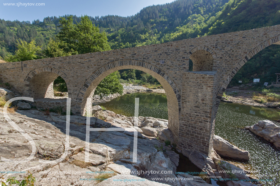 Amazing Reflection of Devil"s Bridge in Arda river and Rhodopes mountain, Kardzhali Region, Bulgaria