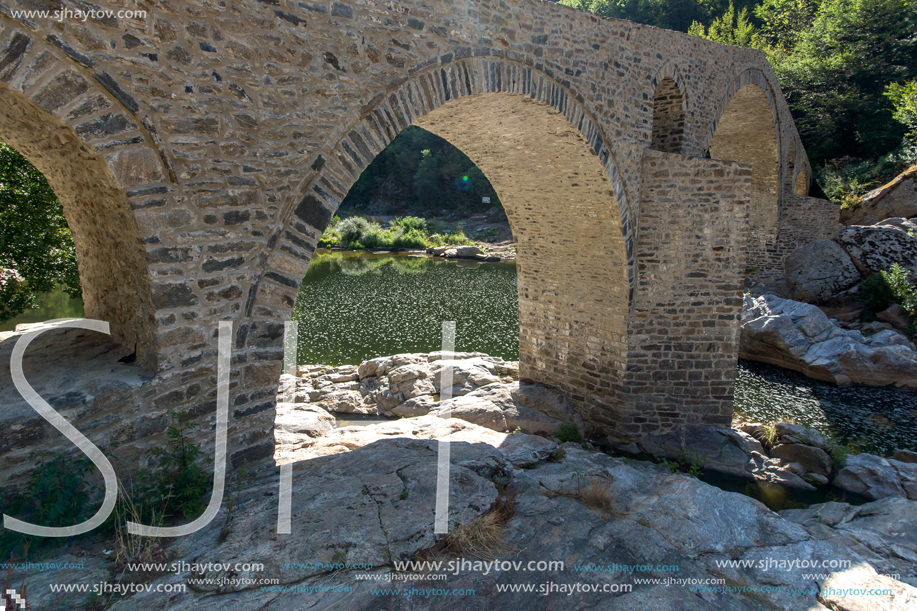 Amazing Reflection of Devil"s Bridge in Arda river and Rhodopes mountain, Kardzhali Region, Bulgaria