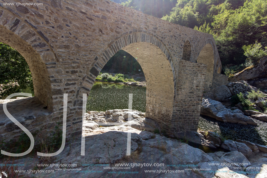 Amazing Reflection of Devil"s Bridge in Arda river and Rhodopes mountain, Kardzhali Region, Bulgaria