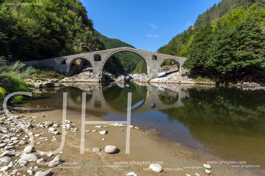 Amazing Reflection of Devil"s Bridge in Arda river and Rhodopes mountain, Kardzhali Region, Bulgaria