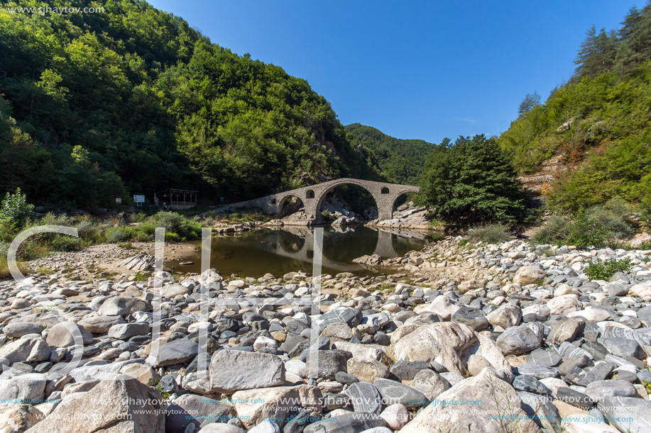 Amazing Reflection of Devil"s Bridge in Arda river and Rhodopes mountain, Kardzhali Region, Bulgaria