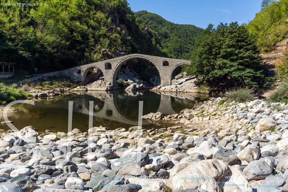 Amazing Reflection of Devil"s Bridge in Arda river and Rhodopes mountain, Kardzhali Region, Bulgaria