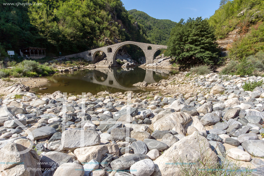 Amazing Reflection of Devil"s Bridge in Arda river and Rhodopes mountain, Kardzhali Region, Bulgaria