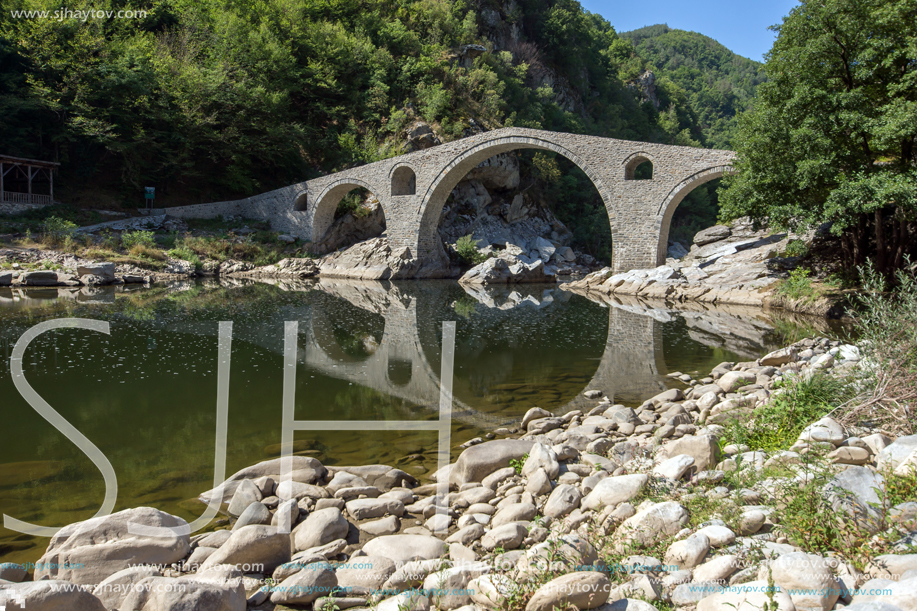 Amazing Reflection of Devil"s Bridge in Arda river and Rhodopes mountain, Kardzhali Region, Bulgaria