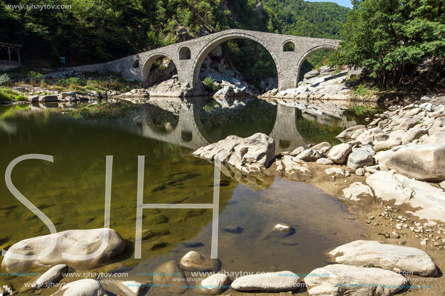 Amazing Reflection of Devil"s Bridge in Arda river and Rhodopes mountain, Kardzhali Region, Bulgaria