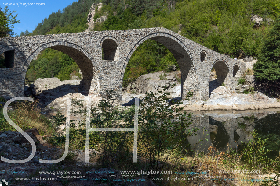 Amazing Reflection of Devil"s Bridge in Arda river and Rhodopes mountain, Kardzhali Region, Bulgaria