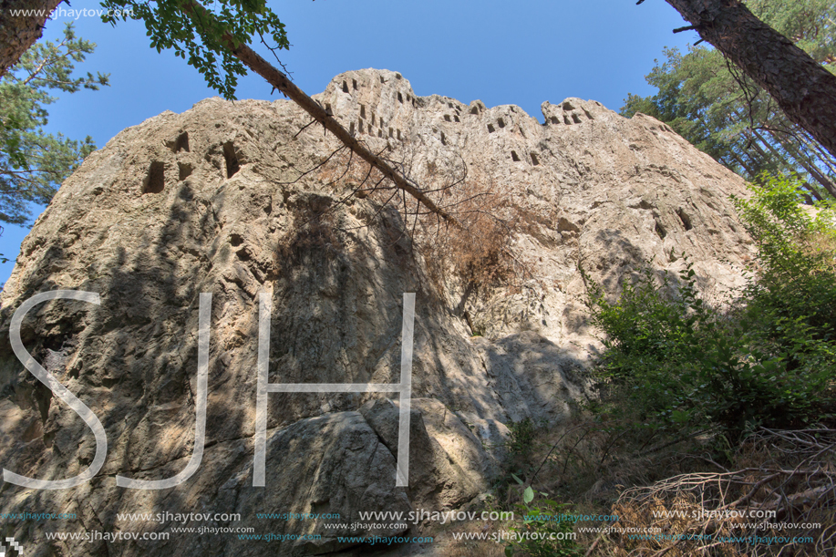 Antique Thracian Sanctuary Eagle Rocks near town of Ardino, Kardzhali Region, Bulgaria