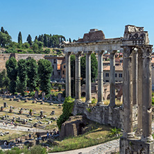ROME, ITALY - JUNE 23, 2017: Ruins of Roman Forum in city of Rome, Italy