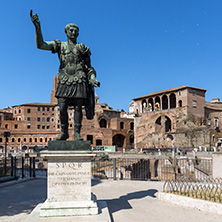 ROME, ITALY - JUNE 23, 2017: Amazing view of Trajan statue in city of Rome, Italy