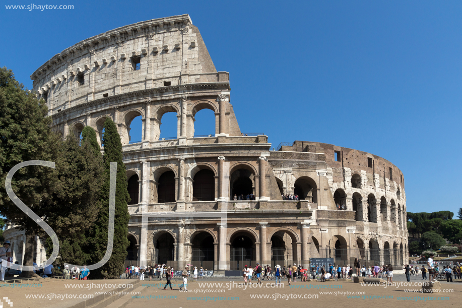 ROME, ITALY - JUNE 23, 2017: People in front of  Colosseum in city of Rome, Italy