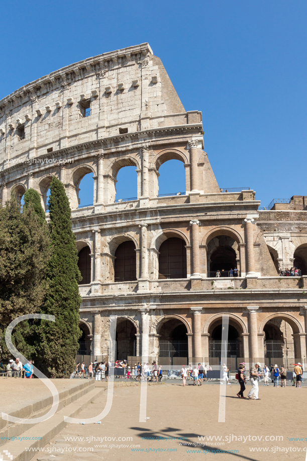 ROME, ITALY - JUNE 23, 2017: People in front of  Colosseum in city of Rome, Italy