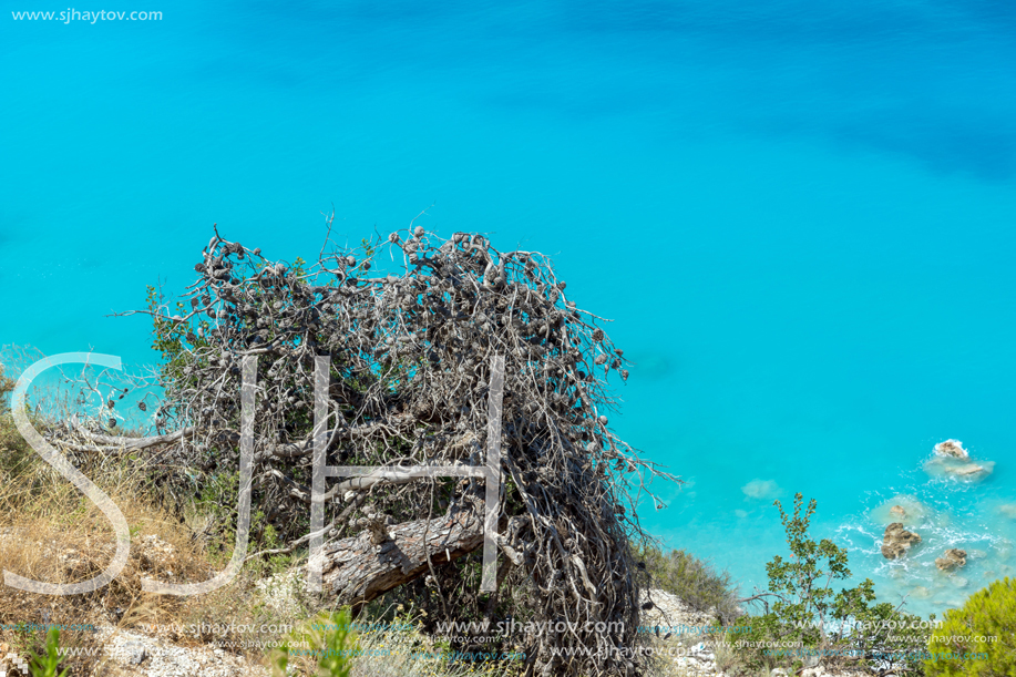 Panoramic view of Kokkinos Vrachos Beach with blue waters, Lefkada, Ionian Islands, Greece