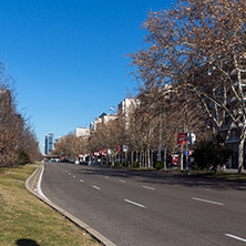 MADRID, SPAIN - JANUARY 21, 2018:  Business buildings at Paseo de la Castellana street in City of Madrid, Spain