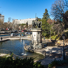 MADRID, SPAIN - JANUARY 21, 2018: Monument to Queen Isabella I the Catholic at Paseo de la Castellana street in City of Madrid, Spain