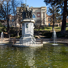 MADRID, SPAIN - JANUARY 21, 2018: Monument to Queen Isabella I the Catholic at Paseo de la Castellana street in City of Madrid, Spain