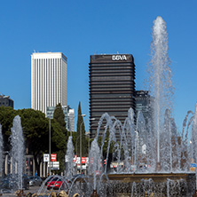 MADRID, SPAIN - JANUARY 21, 2018:  Plaza San Juan de la cruz at Paseo de la Castellana street in City of Madrid, Spain