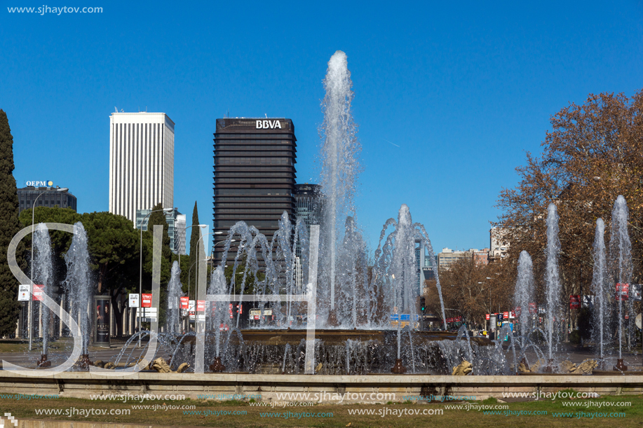 MADRID, SPAIN - JANUARY 21, 2018:  Plaza San Juan de la cruz at Paseo de la Castellana street in City of Madrid, Spain