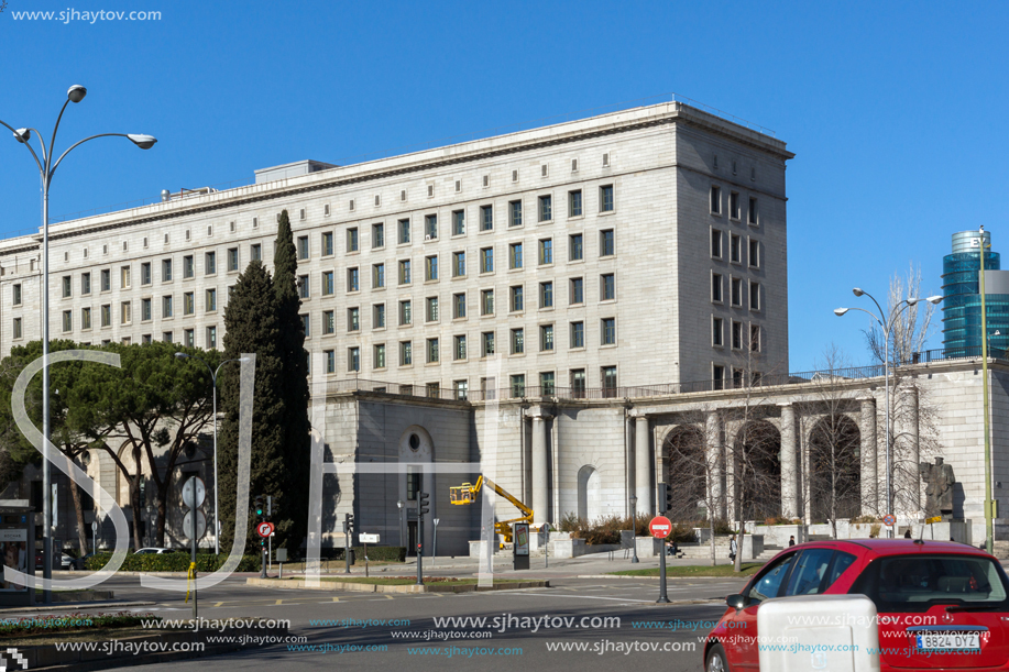 MADRID, SPAIN - JANUARY 21, 2018:  Building of Ministry of Employment and Social Security in City of Madrid, Spain