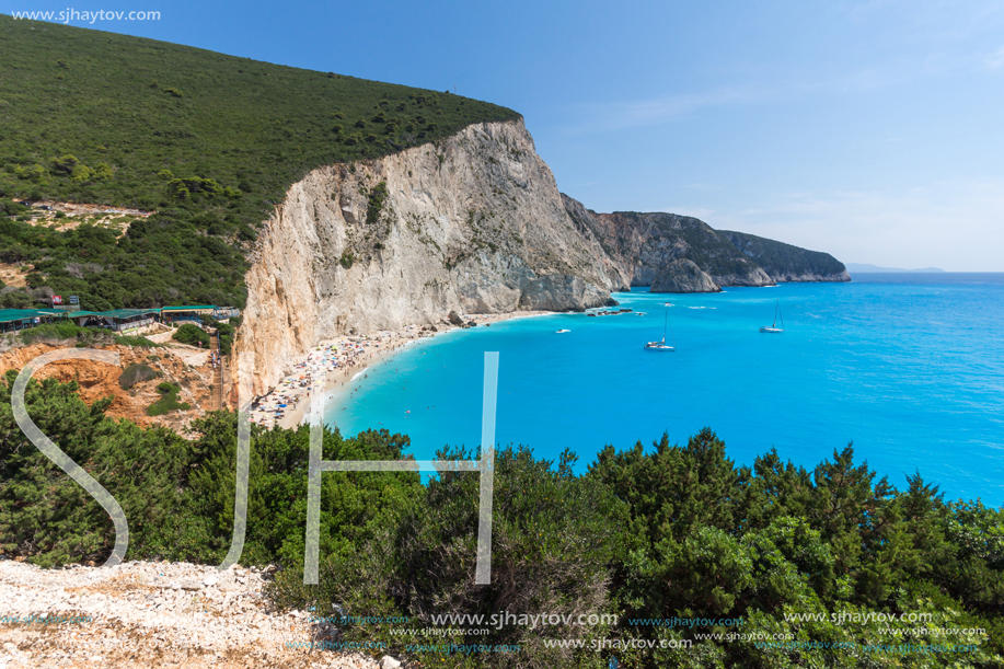 Amazing seascape of blue waters of Porto Katsiki Beach, Lefkada, Ionian Islands, Greece