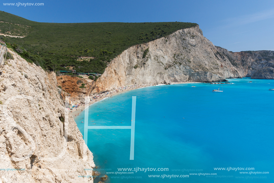 Amazing seascape of blue waters of Porto Katsiki Beach, Lefkada, Ionian Islands, Greece