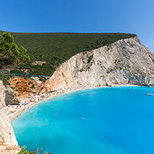 Amazing seascape of blue waters of Porto Katsiki Beach, Lefkada, Ionian Islands, Greece