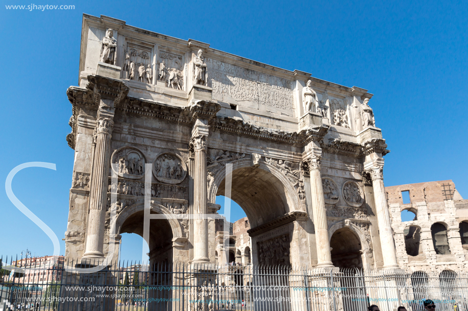 ROME, ITALY - JUNE 23, 2017: Amazing view of Arch of Constantine near Colosseum in city of Rome, Italy
