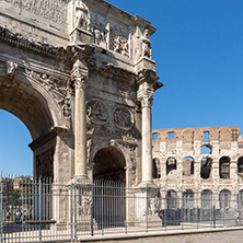 ROME, ITALY - JUNE 23, 2017: Amazing view of Arch of Constantine near Colosseum in city of Rome, Italy