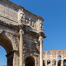 ROME, ITALY - JUNE 23, 2017: Amazing view of Arch of Constantine near Colosseum in city of Rome, Italy