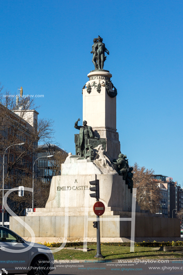 MADRID, SPAIN - JANUARY 21, 2018: Monument to Emilio Castelar at Paseo de la Castellana street in City of Madrid, Spain