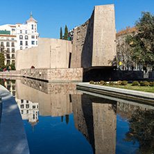 MADRID, SPAIN - JANUARY 21, 2018: Monument to Jorge Juan and Santacilia at Plaza de Colon in City of Madrid, Spain