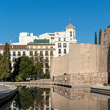 MADRID, SPAIN - JANUARY 21, 2018: Monument to Jorge Juan and Santacilia at Plaza de Colon in City of Madrid, Spain