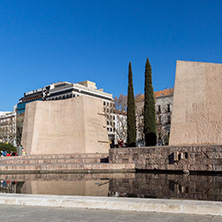 MADRID, SPAIN - JANUARY 21, 2018: Monument to Jorge Juan and Santacilia at Plaza de Colon in City of Madrid, Spain